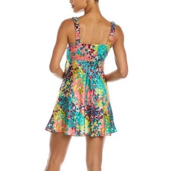 Nicholas NWT 100% Silk Satin Simie Gathered Confetti Multicolor Mini Dress 2, XS - Picture 2 of 15